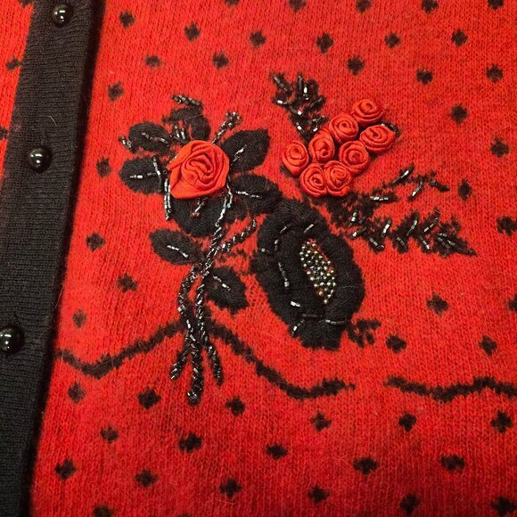VTG Erika Wool Angora Cardigan Italy Floral Beaded Embroidery Whimsigoth Romanti - Picture 4 of 6